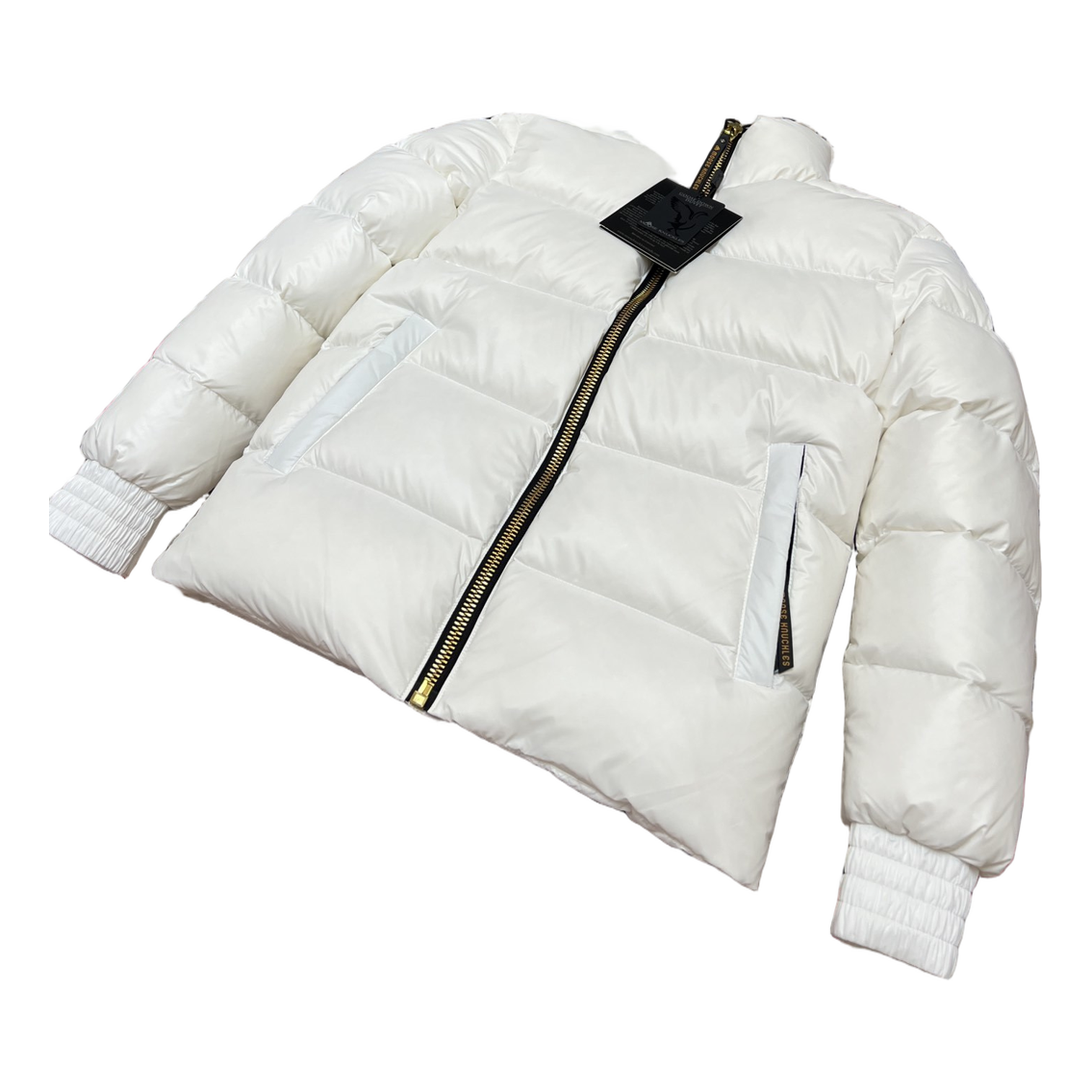Moose Knuckles Logo-Zip Quilted Puffer Bomber | Off White | Canadian Down