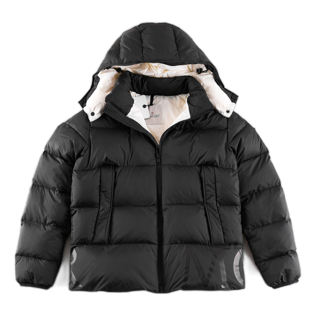 Moncler Contrast-Lined Logo-Hood Puffer Jacket | Black | Signature Hood