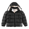 Moncler Contrast-Lined Logo-Hood Puffer Jacket | Black | Signature Hood