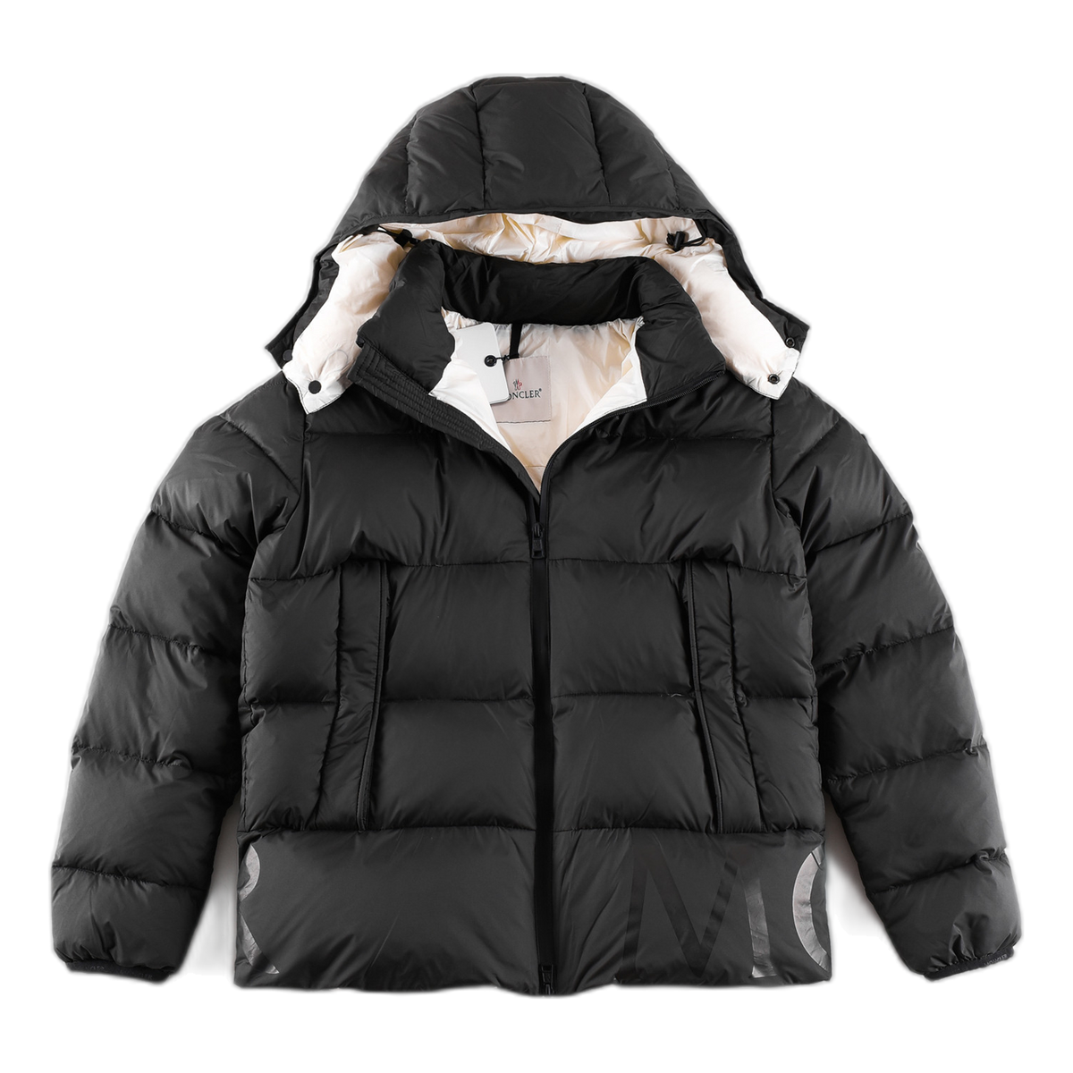 Moncler Contrast-Lined Logo-Hood Puffer Jacket | Black | Signature Hood