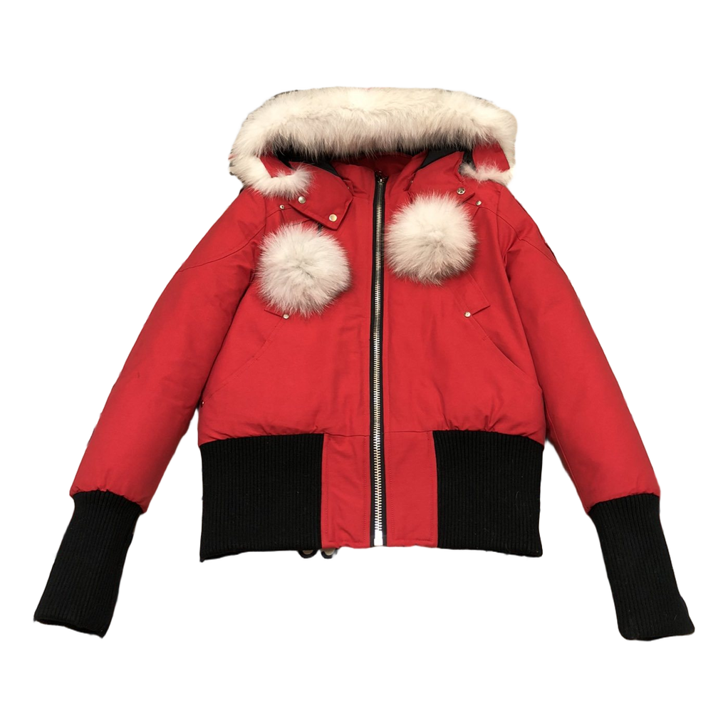 Moose Knuckles Debbie Pom-Pom Hooded Bomber | Red | Canadian Down