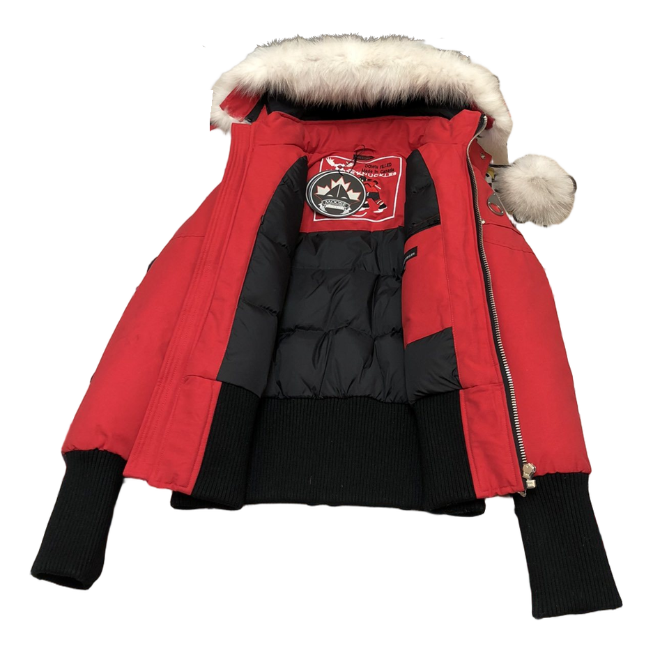 Moose Knuckles Debbie Pom-Pom Hooded Bomber | Red | Canadian Down