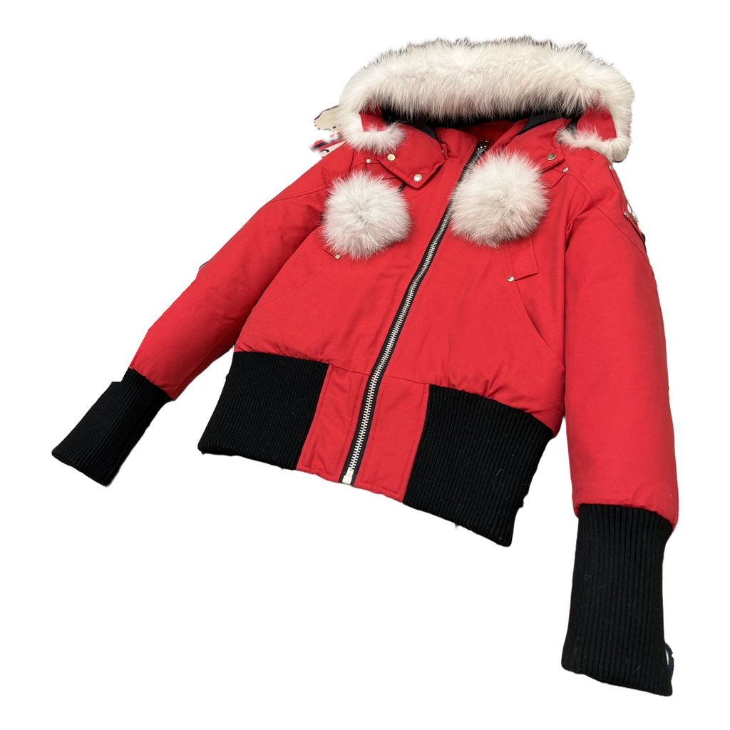 Moose Knuckles Debbie Pom-Pom Hooded Bomber | Red | Canadian Down