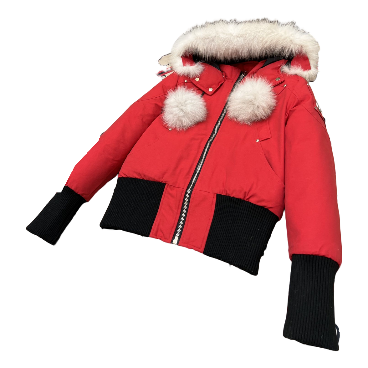Moose Knuckles Debbie Pom-Pom Hooded Bomber | Red | Canadian Down