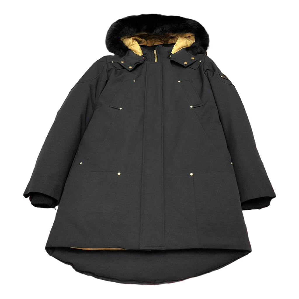 Moose Knuckles Gold-Lined Fur-Trim Long Parka | Black | Canadian Down