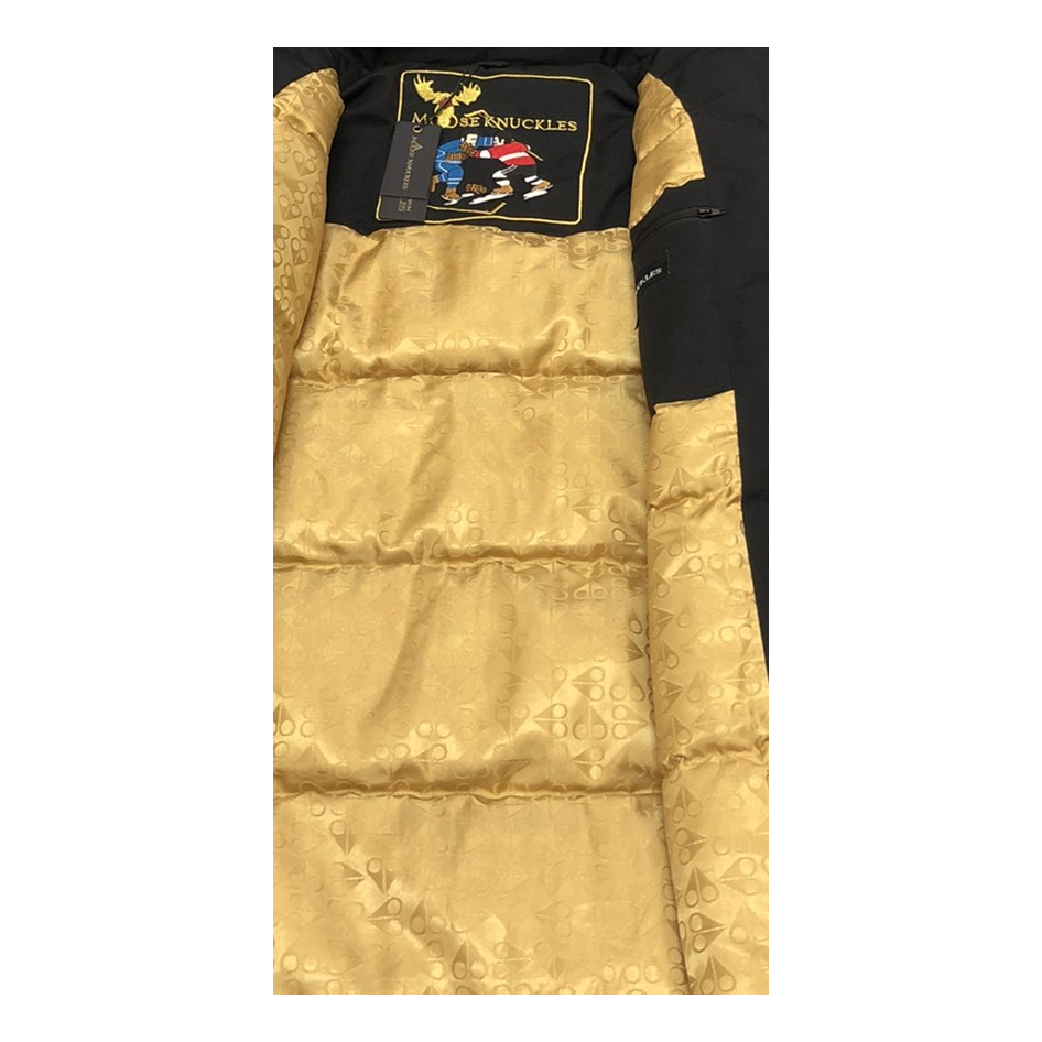 Moose Knuckles Gold-Lined Fur-Trim Long Parka | Black | Canadian Down