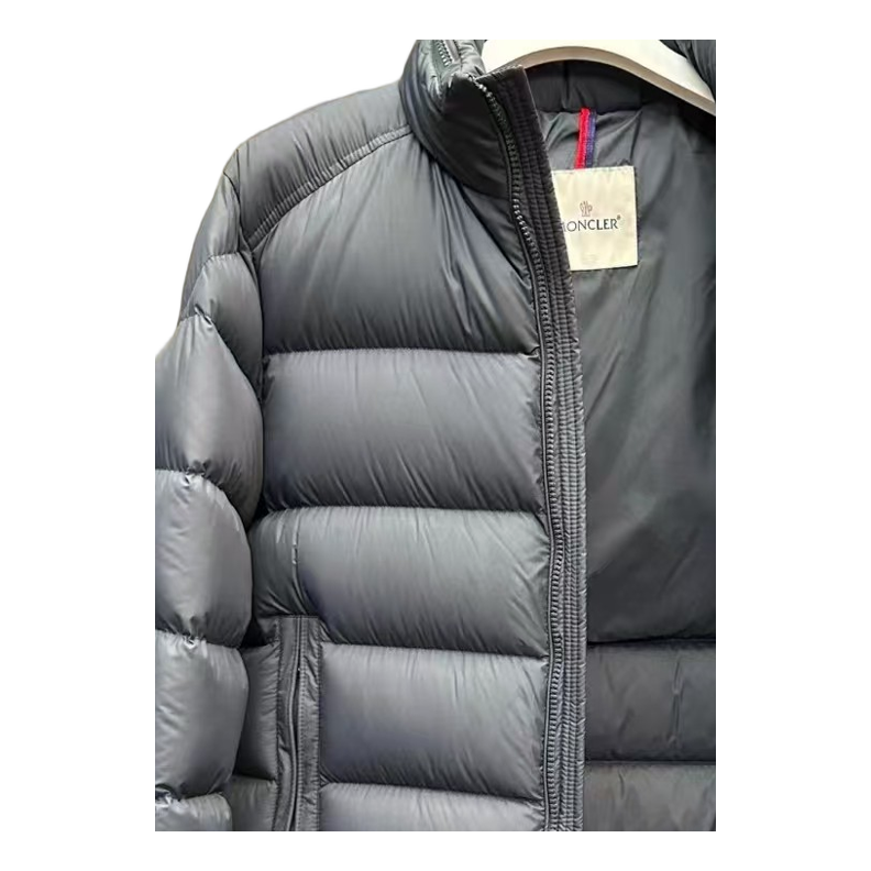 Moncler Tricolour Sleeve-Band Stand-Collar Puffer Jacket | Navy | Premium Down