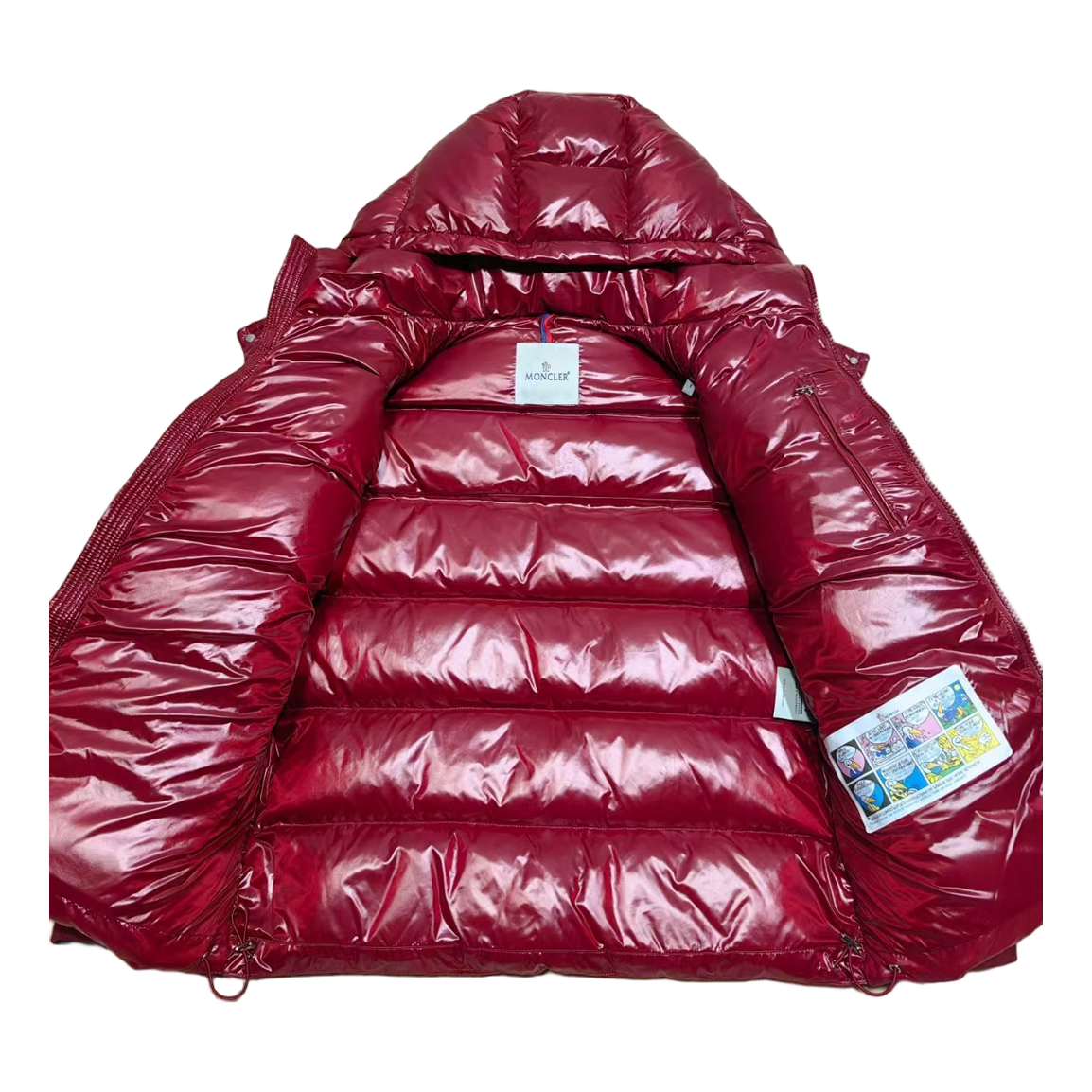 Moncler Logo-Zip Glossy Hooded Puffer Jacket | Red | Premium Down