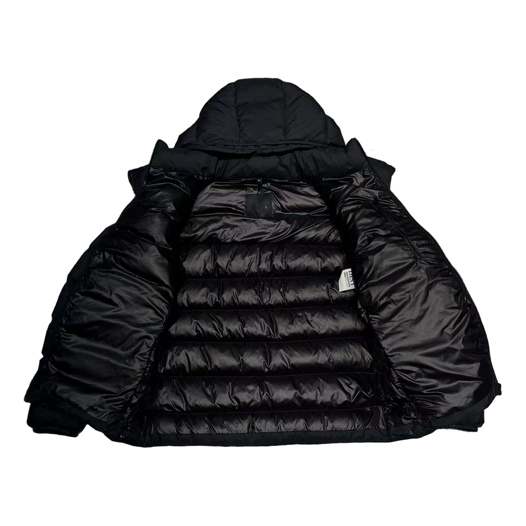 Moncler Vertical-Logo Placket Hooded Puffer Jacket – Black