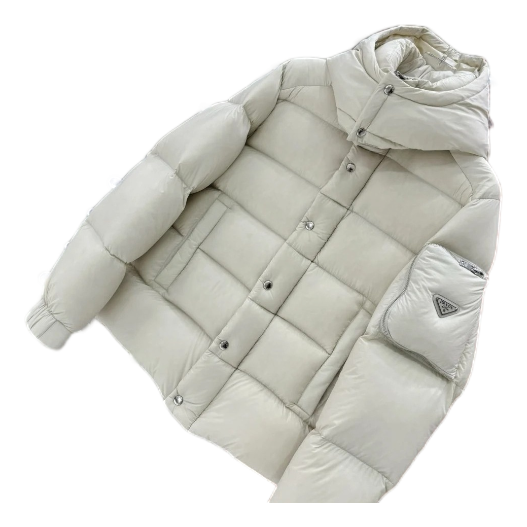Prada Hooded Puffer Jacket with Sleeve Pouch
